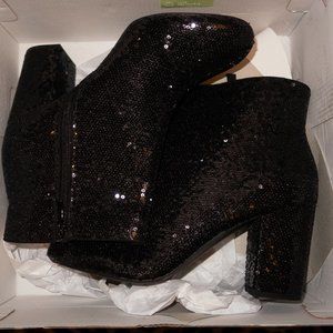 New in box, Betsey Johnson for Torrid Black sequin bootie, size 10